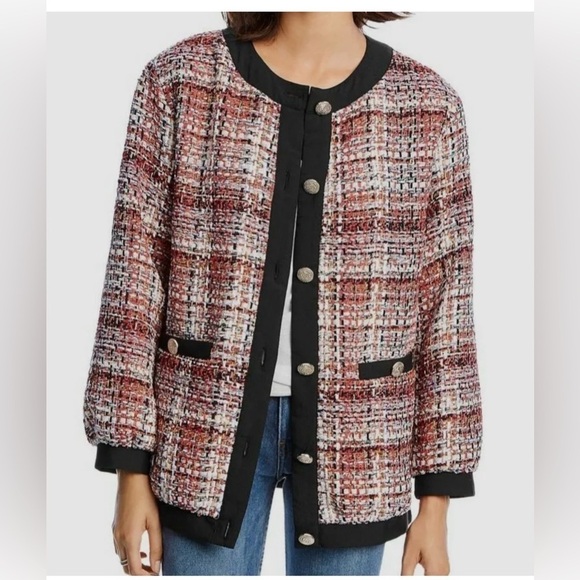 Lini Red Autumn Tweed Paneled Jacket Blazer - Picture 1 of 16